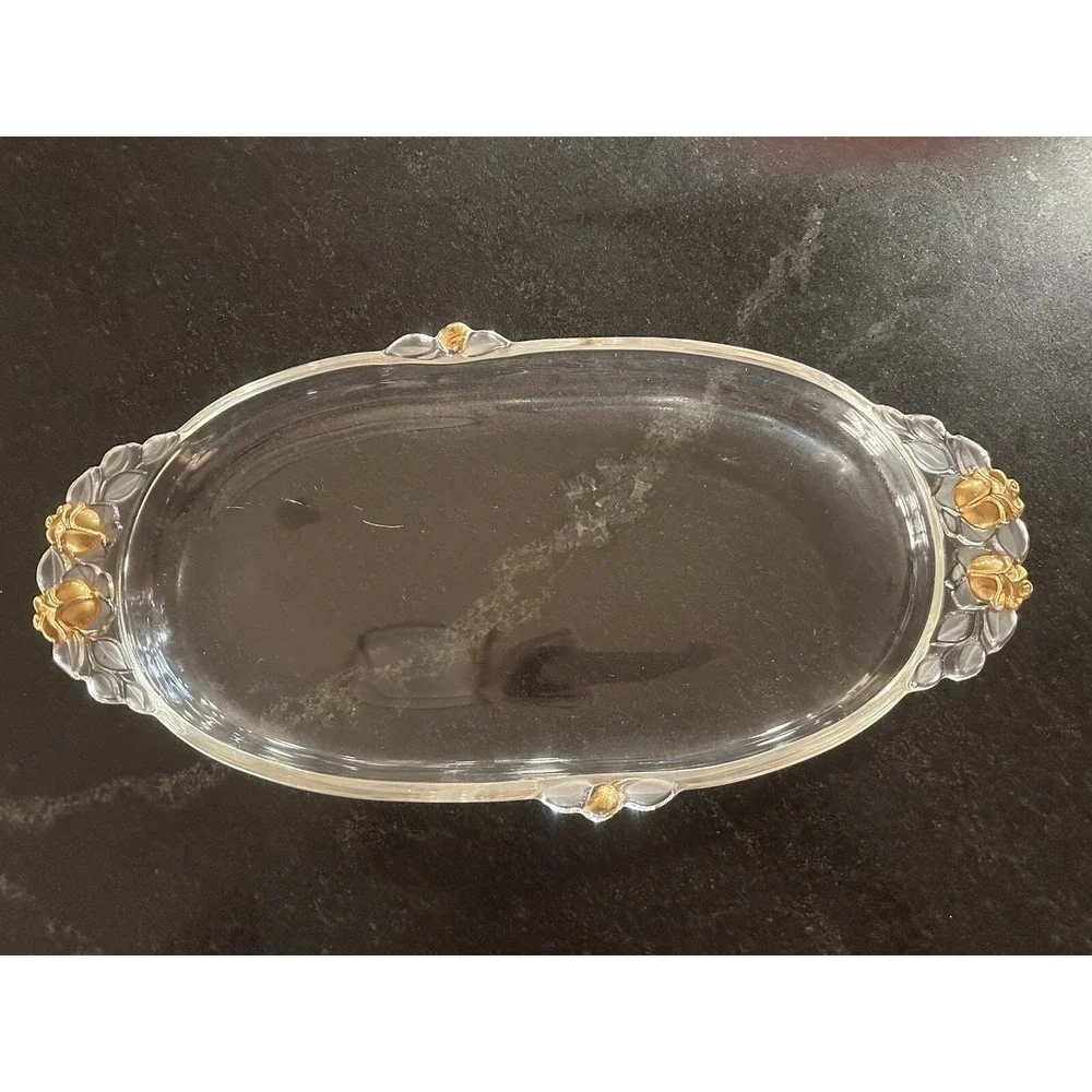 MIKASA Gilded Rose Crystal Oblong‎ Canape Tray 15 3/4